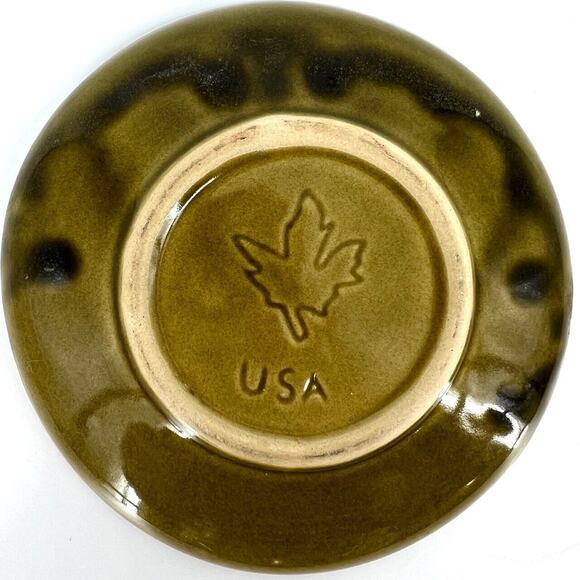 Monmouth Maple Leaf USA Pottery Green Bowl and Plate Platter Set - Picture 6 of 8